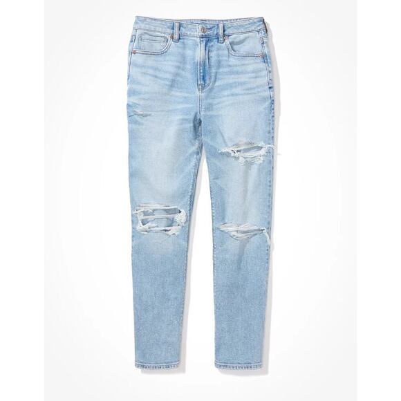 AMERICAN EAGLE Mom Straight Jeans High Waisted Distressed in Blue Women's Size 6 - Picture 1 of 14
